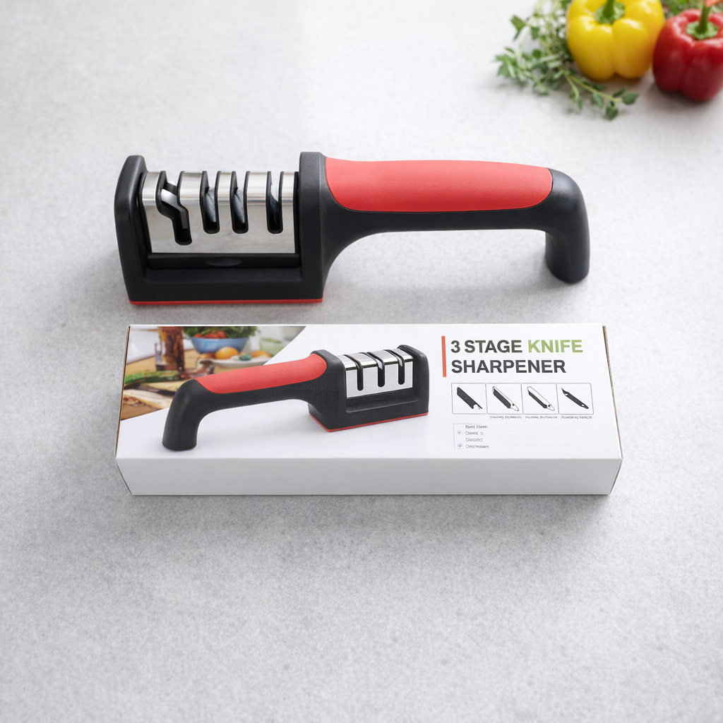 Stage Manual Knife Sharpener – Professional Kitchen Knife Sharpening Tool with Ergonomic Handle & Non-Slip Base