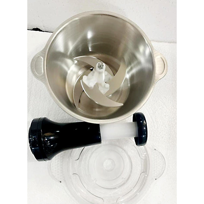 2L Stainless Steel Manual Food Chopper – Heavy-Duty Hand-Push Food Processor with 4 Curved Blades
