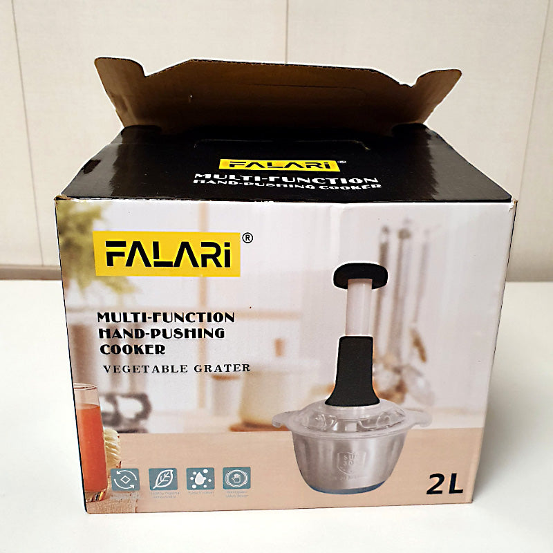 2L Stainless Steel Manual Food Chopper – Heavy-Duty Hand-Push Food Processor with 4 Curved Blades