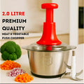 2L Stainless Steel Manual Food Chopper – Heavy-Duty Hand-Push Food Processor with 4 Curved Blades