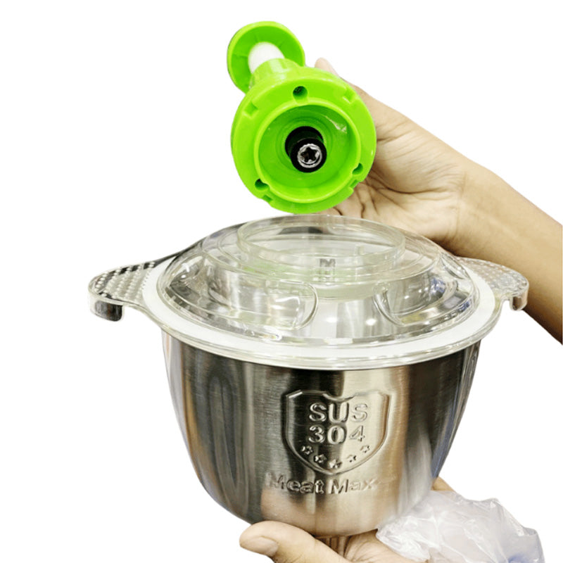 2L Stainless Steel Manual Food Chopper – Heavy-Duty Hand-Push Food Processor with 4 Curved Blades